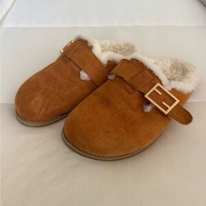 Fendi Shearling-Lined Suede Clog Mules w/ FF Buckle - Made In Italy